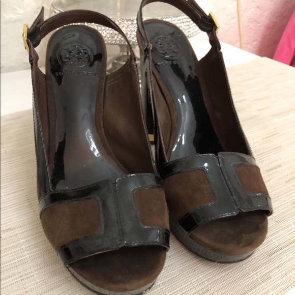 TORY BURCH Patent Leather / Suede 8.5 Open Toe - Picture 2 of 6